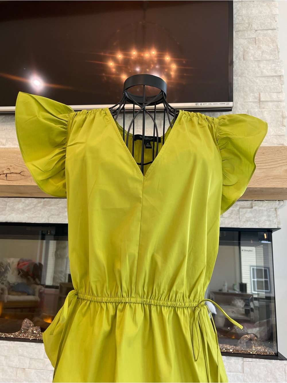 Marc By Marc Jacobs Lime Green V-Neck Ruffle Sleeve Top